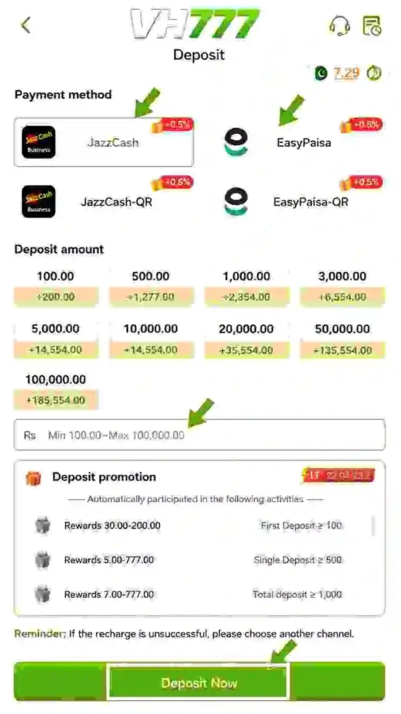 Vh777 Deposit