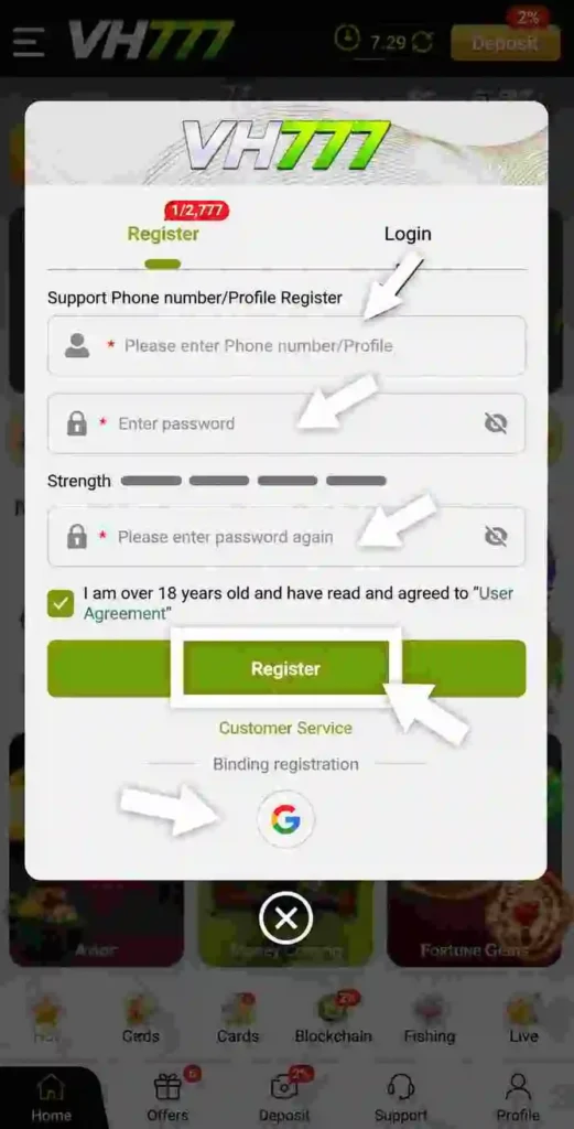 Register VH777 Game